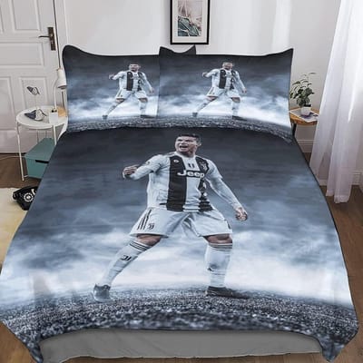 Dekbedovertrekset met voetbalsterren, geschikt voor volwassen fans, microvezel dons dekbedovertrek, kussensloop met rits, 3D geprint patroon 135x200cm