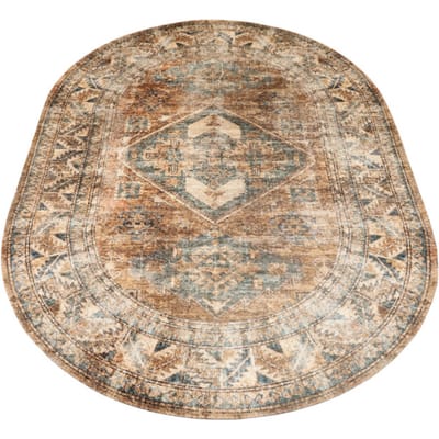 Vloerkleed Laria Blue 1 - Ovaal 200 x 290 cm - Vintage Design Ovaal Vloerkleed met Medaillon Patroon