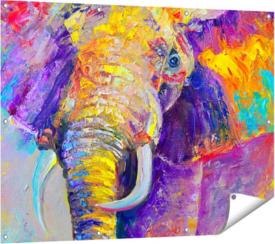 Gards Tuinposter Olifant van Olieverf - Kleur - Abstract - 120x90 cm - Tuindoek - Tuindecoratie - Wanddecoratie buiten - Tuinschilderij