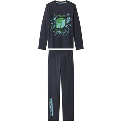 minecraft pyjama - Pyjama Kinderen - minecraft - marineblauw - Maat 122/128 - 100% katoen - lange mouw