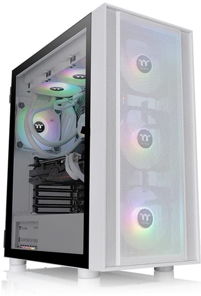 Thermaltake CA-1T9-00M6WN-01 Midi-tower PC-behuizing Wit 3 voorgeïnstalleerde LED-ventilators, LCS-compatibel, Zijvenster, Geschikt voor