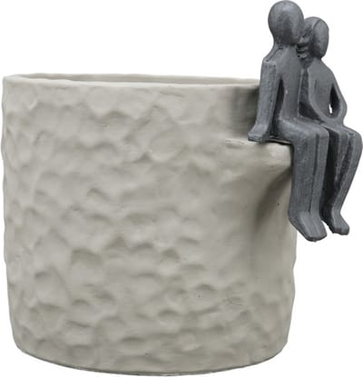 Bloempot jij en ik liefde  XL rond - cement - grijstinten - 29x23x26
