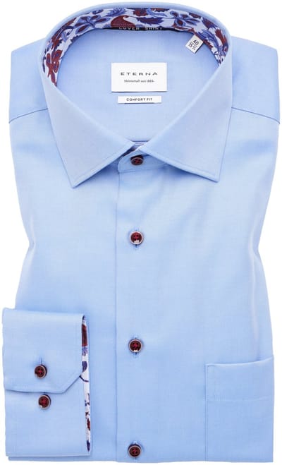 ETERNA comfort fit overhemd - twill - middenblauw (contrast) - Strijkvrij - Boordmaat: 41