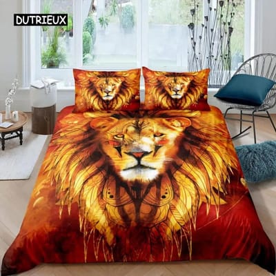 Leeuw Dekbedovertrek Set Kingsize Afrika Wilde Dieren Grote Kat Beddengoed Set Gouden Leeuw Rustend 23 Stuks Kinderen Dieren Eenpersoons Dekbedovertrek EU Single 135x200cm