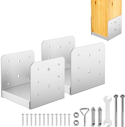 Roestvrijstalen Verstelbare Paalankerbeugel - 6x6 Postbasis (2 Stuks) voor Paviljoen en Veranda