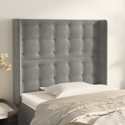 vidaXL - Hoofdbord - met - randen - 93x16x118/128 - cm - fluweel - lichtgrijs