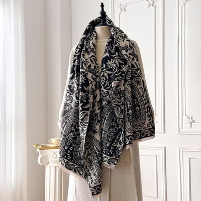 Écharpe de Luxe en Cachemire d'Hiver pour Femmes - Châle à Franges et Imprimé Grille, Chaud Wrap Pashmina & Poncho Foulard gray