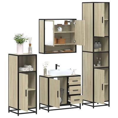 vidaXL - 4-delige - Badkamermeubelset - bewerkt - hout - sonoma - eikenkleurig