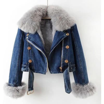 Herfst en Winter Bijgewerkte Kleine Denim Jas Dames Korte Top Jas M gray