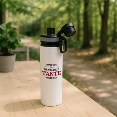 Hacebo® - geweldige tante waterfles met draaidop grijs - Tante - liefste tante - verjaardagscadeau - verjaardag - cadeau voor tante - kado - water fles - 850ML