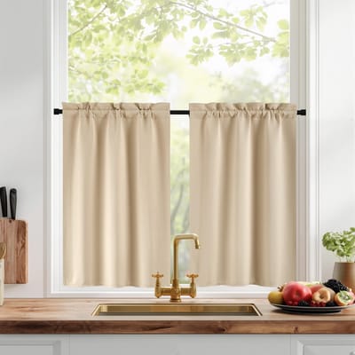 Dailygoods- Keukengordijnen Verduisterend - Kant en Klaar - 2 Panelen - 60B x 60H cm - Geschikt voor Woonkamer/Slaapkamer - Handwas/Machinewas - Verduisteringsgordijnen