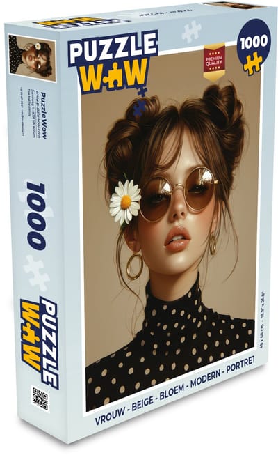 Puzzel Vrouw - Beige - Bloem - Modern - Portret - Legpuzzel - Puzzel 1000 stukjes volwassenen