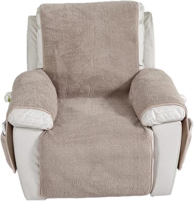 Relaxfauteuilhoes voor Relaxfauteuil, Stoelhoes met Armsteun, Beschermende Sherpa-dekking voor Comfort en Ondersteuning (Sand, 56 x 207 cm)