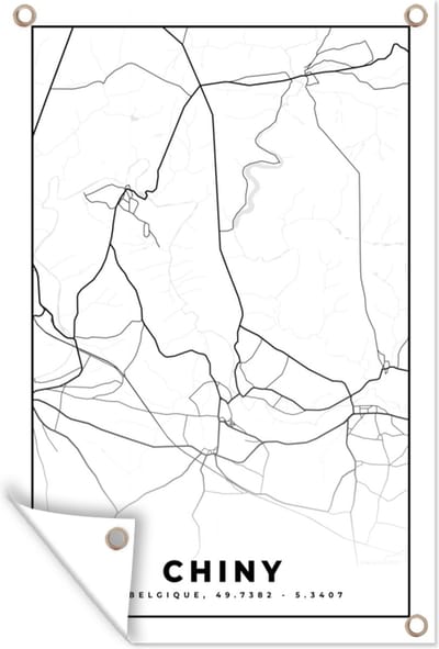 Muurdecoratie Zwart Wit – België – Plattegrond – Stadskaart – Kaart – Chiny - 120x180 cm - Tuinposter - Tuindoek