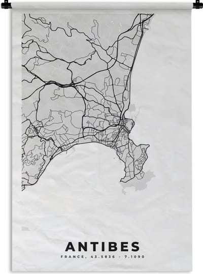 Wandkleed - Wanddoek - Frankrijk - Plattegrond - Kaart - Antibes - Stadskaart - 120x180 cm - Wandtapijt
