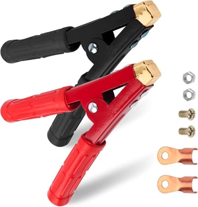 Set van 2 grote krokodillenclips 1000 A van puur koper met isolerende hoes voor 16-35 mm² accu kabels, ideaal voor auto en motor
