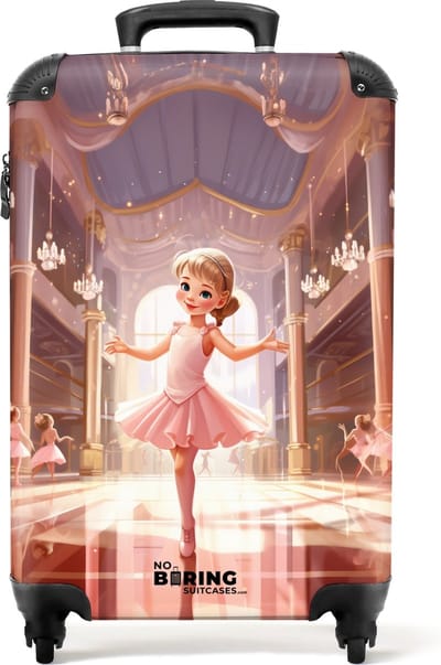 NoBoringSuitcases.com® - Kinderkoffer meisje met ballerina - Kindertrolley meisjes - Koffer kinderen groot - Roze rolkoffer lichtgewicht - Reiskoffer met 4 wielen - Grote trolley XL - 20 kg bagage