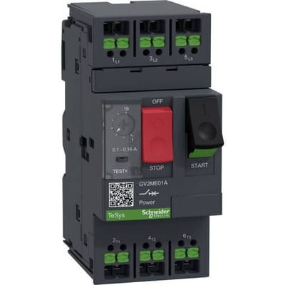Schneider Electric GV2ME01A Motorbeveiligingsrelais 1 stuk(s) Instelbereik (stroomsterkte): 0.1 - 0.16 A Schakelspanning (max.): 690 V/AC (b x h x d)