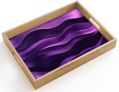 Dienblad hout 40x30 cm - Schootdienblad - Golven - Abstract - Paars - Borrelplank rechthoek - Plateau dienbladen