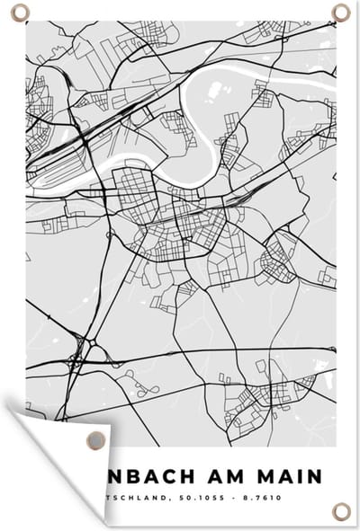 Muurdecoratie Offenbach Am Main - Kaart - Stadskaart - Plattegrond - Duitsland - 120x180 cm - Tuinposter - Tuindoek