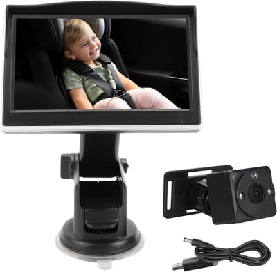 Baby autokamera - Babyfoon met scherm - Veilig autorijden - 1080P HD nachtzicht - 5 inch scherm - Zwart