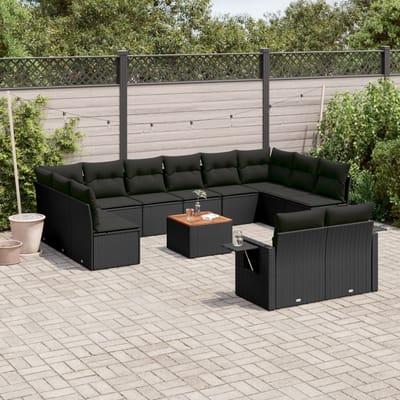 vidaXL - 13-delige - Loungeset - met - kussens - poly - rattan - zwart