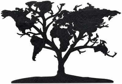 Houten wanddecoratie - Wooden wall decoration | Wereldkaart boom 96 x 140cm World map tree | Zwart - Black | Muurdecoratie - Wall art - Atlas - Echt Hout - Real Wood - Aarde - Continenten - Reizen - Natuur