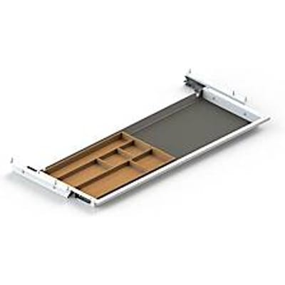 Lade voor elektrisch in hoogte verstelbaar bureau Elements, metaal met bamboe-inleg, B 759,6 x D 264,5 x H 36,5 mm, wit