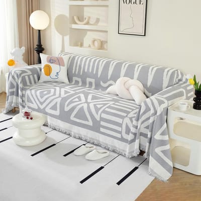 Unyqoos® Stijlvolle Chenille Bankhoes voor Verschillende Bankstijlen met Decoratieve Kwastjes in Boho Lichtgrijs