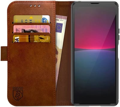 Rosso Element Book Case Wallet Hoesje Geschikt voor Sony Xperia 10 V | Portemonnee | 3 Pasjes | Magneetsluiting | Stand Functie | Bruin