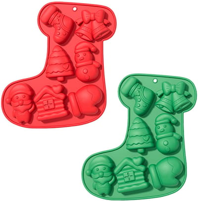 QTTVBTNA - 2 Stuks Kerst Siliconen Vormen - Chocolade en Koekjes Mal - Veelzijdige Bakvorm voor Peperkoek en Kersttaart - Feestelijke Kerst Vormpjes voor Sinterklaas en Kerstmis - Rood,Groen