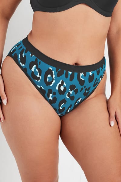 Yours 5 Pack Hoog Uitgesneden Tailleslips Van Katoenmix Met Luipaardprint In Blauw/Zwart Size 62-64