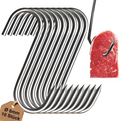 Dailygoods- Vleeshaken 10-delige set - Roestvrij Staal - S-haken - Professionele Vleesbenodigdheden - Belastbaar tot 50 kg - Ideaal voor Rokerij - Rookhaken