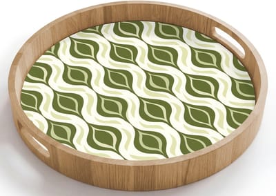 Dienblad rond 40x40 cm - Schootdienblad hout - Patroon - Retro - Groen - Borrelplank rechthoek - Plateau houten dienbladen