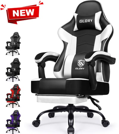 Hiaonyx Gaming Stoel - 170° Verstelbare Rugleuning met Inklapbare Voetsteun - Racersstijl met Geïntegreerde Armleuningen - met stille wielen - 150kg - Wit