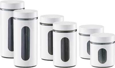 Zeller - 6x keuken voorraadpotten - wit - 3 formaten 600/900/1200 ml