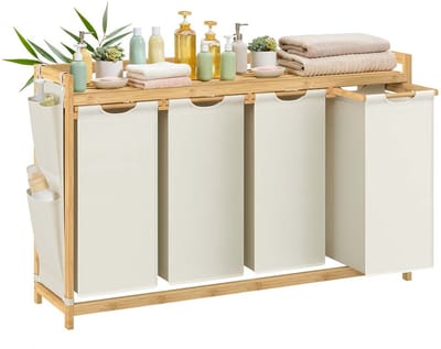 Wasmand – 4 compartimenten – 4 x 50 L – 124,6 x 33 x 78 cm – Crèmewit