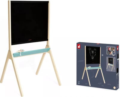 Janod Schoolbord - Klassiek Magnetisch Krijtbord - Dubbelzijdig: 1 Effen Zijde En 1 Magnetisch Gerasterde Zijde - Wordt Geleverd Met 20 Magneten En 1 Spelboekje Voor 24/7 Speelplezier! - Geschikt Vanaf 3 Jaar