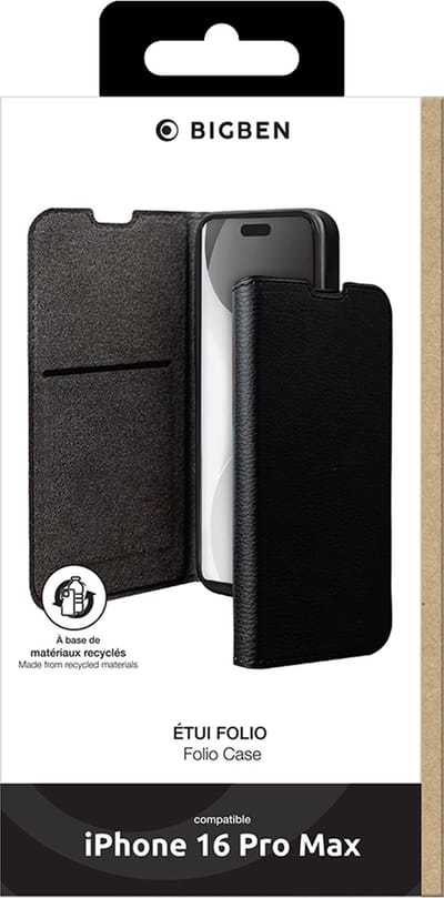 Bigben Connected, Hoesje geschikt voor iPhone 16 Pro Max - Folio Wallet met Standaard, Zwart