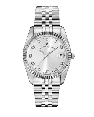 Jaques du Manoir NR0.01 horloge dames staal met staalgrijze wijzerplaat bezet met zirconia