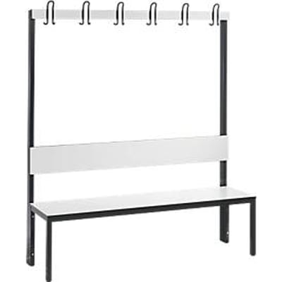 Garderobebank Basic Plus, 1-zijdig, rugleuning, zonder schoenenrek, onderstel zwartgrijs RAL 7021, B 1500 mm, decor wit