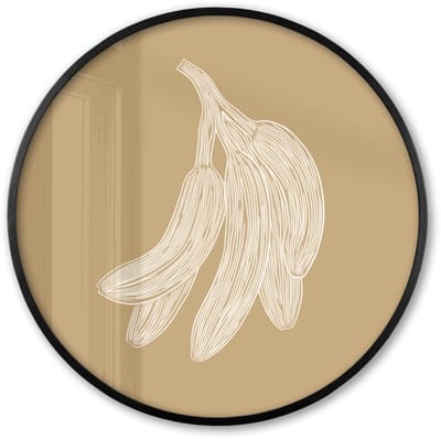 Poster in lijst Rond - Fotolijst 60x60 cm - Posters - Bananen - Beige - Lijntekening - Minimalistisch - Ronde posterlijst zwart - Decoratie - Wanddecoratie woonkamer - Muurdecoratie slaapkamer