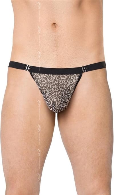 SoftLine Collection - Sexy transparente heren string met sluiting aan de zijkant panterprint- grijs panther S t/m L