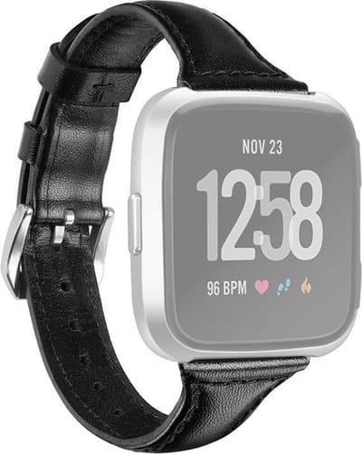 By Qubix - Compatible Fitbit bandje - geschikt voor Fitbit Versa 1 / 2 & Lite bandje TPU leer - Zwart Smartwatchbandje bandje Armband Polsband Strap Band Watchband