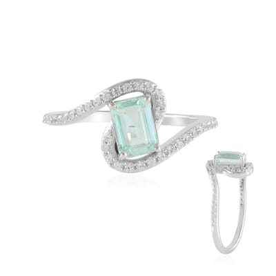 Cavill - Elegante Ring met Paraiba Smaragd 0,774 ct & 38 Zirkonia - 925 Sterling Zilver Platina Verguld - Moderne Achthoekig Sieraad