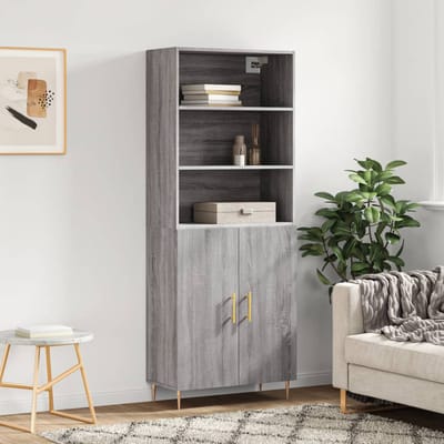 vidaXL - Hoge - kast - 69,5x34x180 - cm - bewerkt - hout - grijs - sonoma - eikenkleurig
