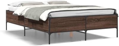 Bedframe Hout Staal - Bedombouw Houten Bed - Slaapkamer Inrichten - Robuuste Constructie - 120 x 200 cm - Bruin Eikenlook