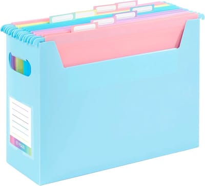 SnelShoppen - EASYCASE Archiefdoos met 8 Hangmappen A4 - Rainbow Pastel - Pastelblauw - Voor Perfecte Organisatie van Documenten - Ideaal voor Thuis,