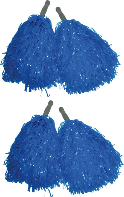 Cheerballs/pompoms - set van 4x - blauw - met franjes en stick handgreep - 25 cm - voor kinderen