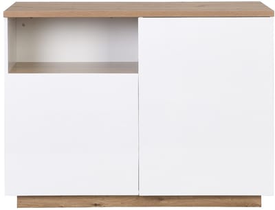 Vente-unique Centraal keukeneiland met 2 deuren en 1 nis van mdf - Naturel en wit - CORELINA L 120 cm x H 90 cm x D 60 cm